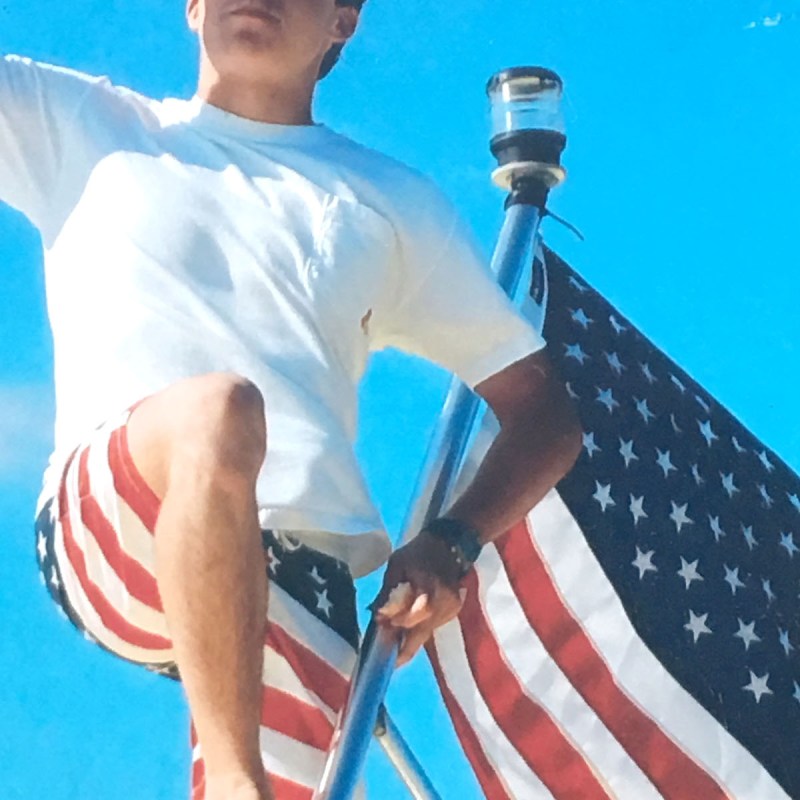 a man in a blue shirt